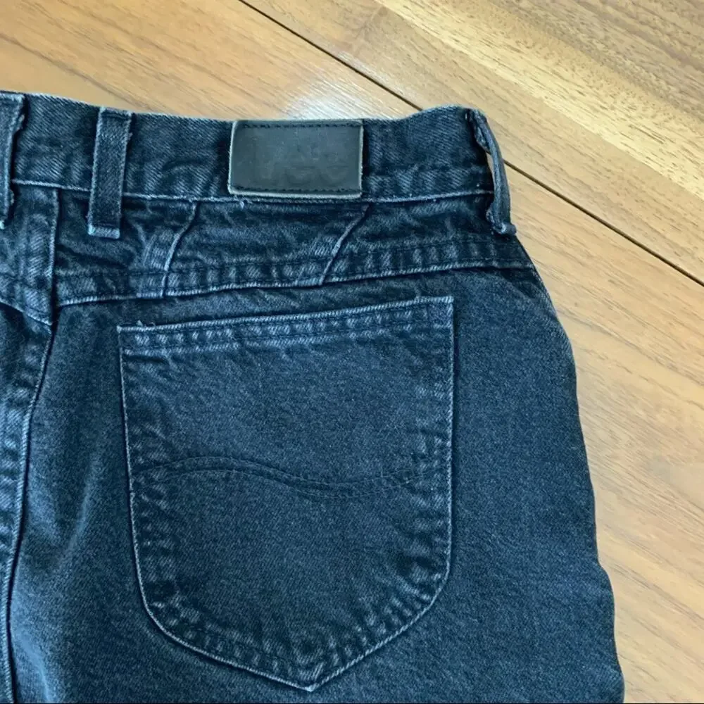 Vintage Lee Jeans 14 Long Black Tapered High Waist Union Made